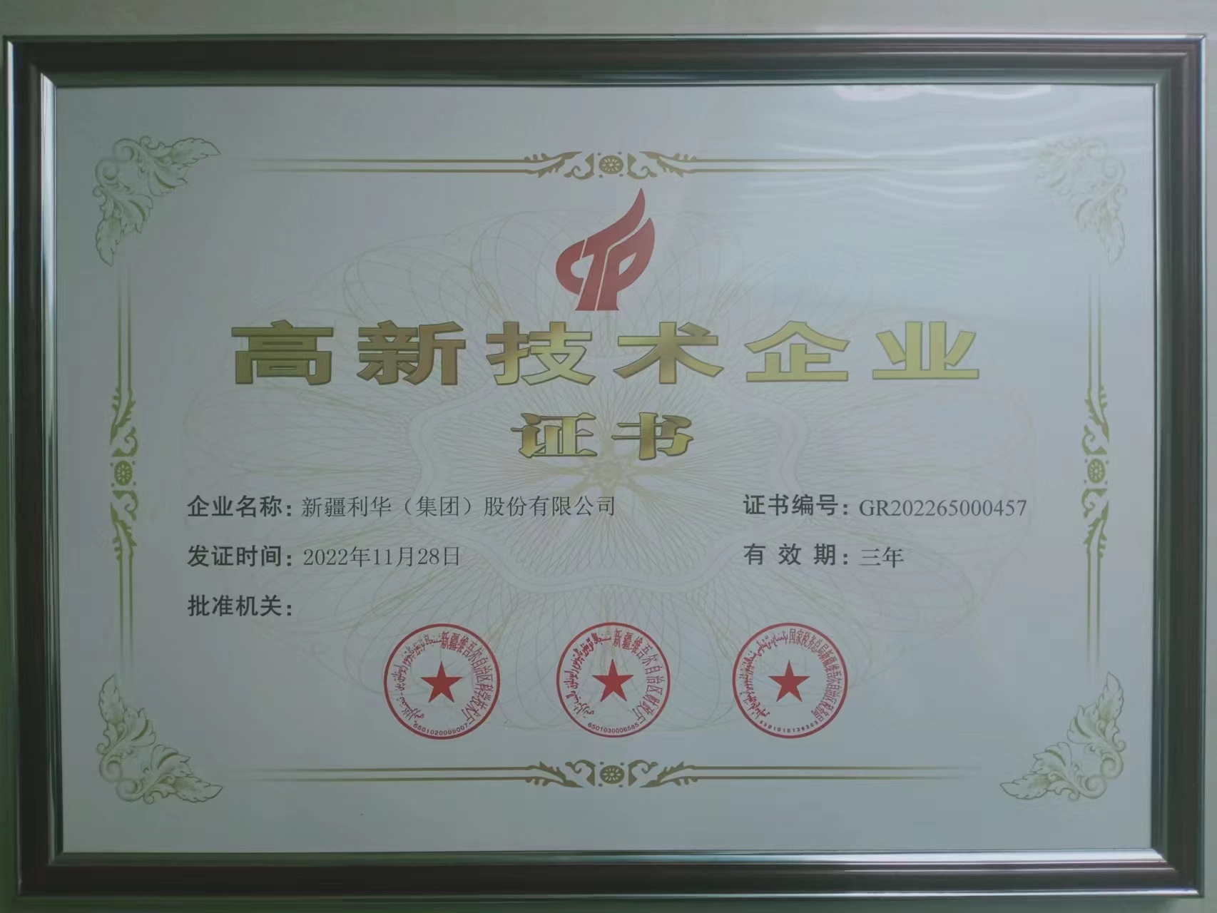 公司荣膺高新技术企业荣誉称号
